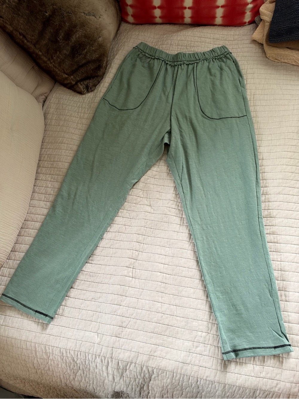 Zenana sage green casual lounge cotton pull on elastic waist boho pants L